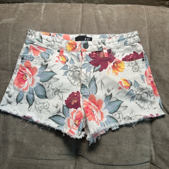 Kut from the Kloth Floral Jean Shorts - Pink and Gray - Picture 1 of 7